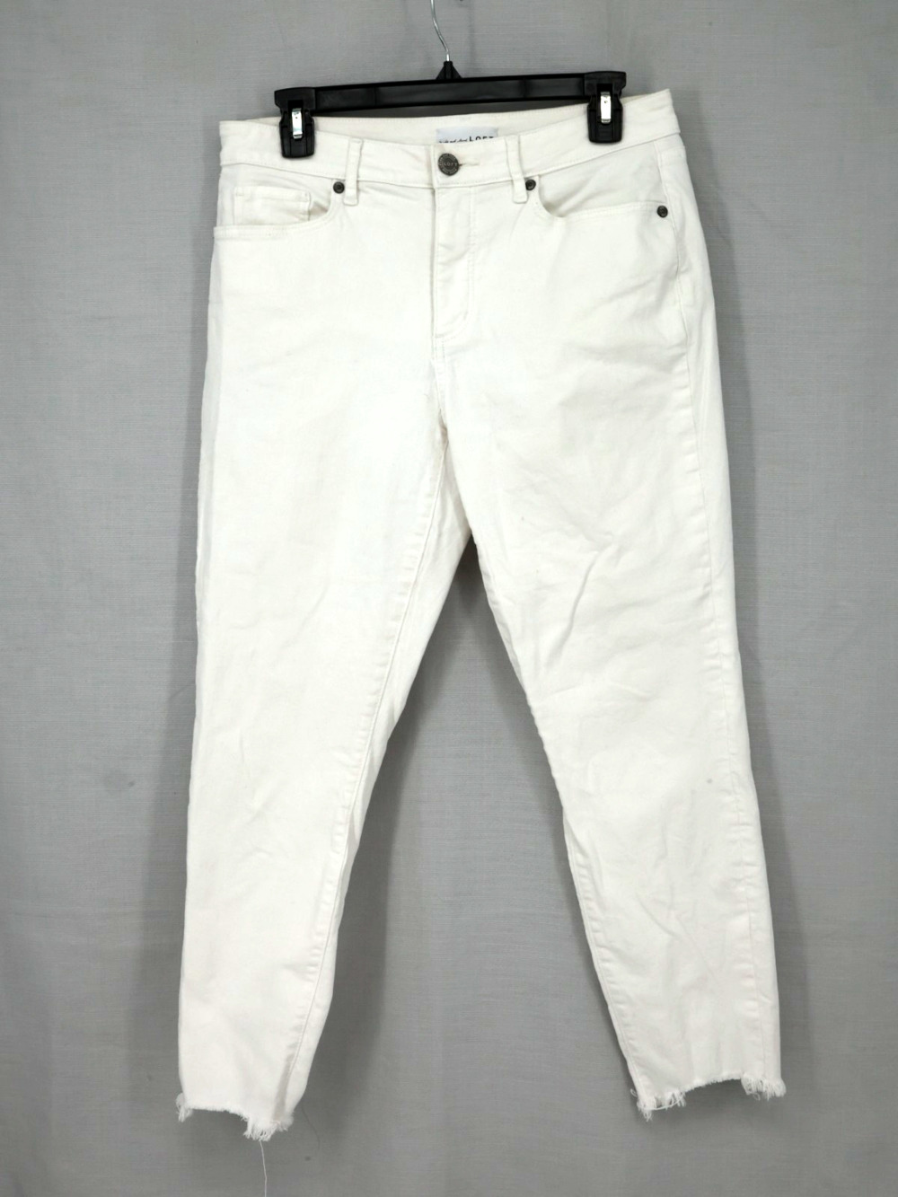 Loft Jeans Womens 8 White Stretch Denim Curvy Skinny Crop Raw Hem 29 Waist